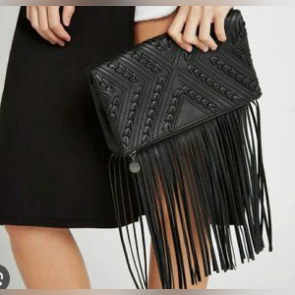 BCBGENERATION Black Fringe Clutch